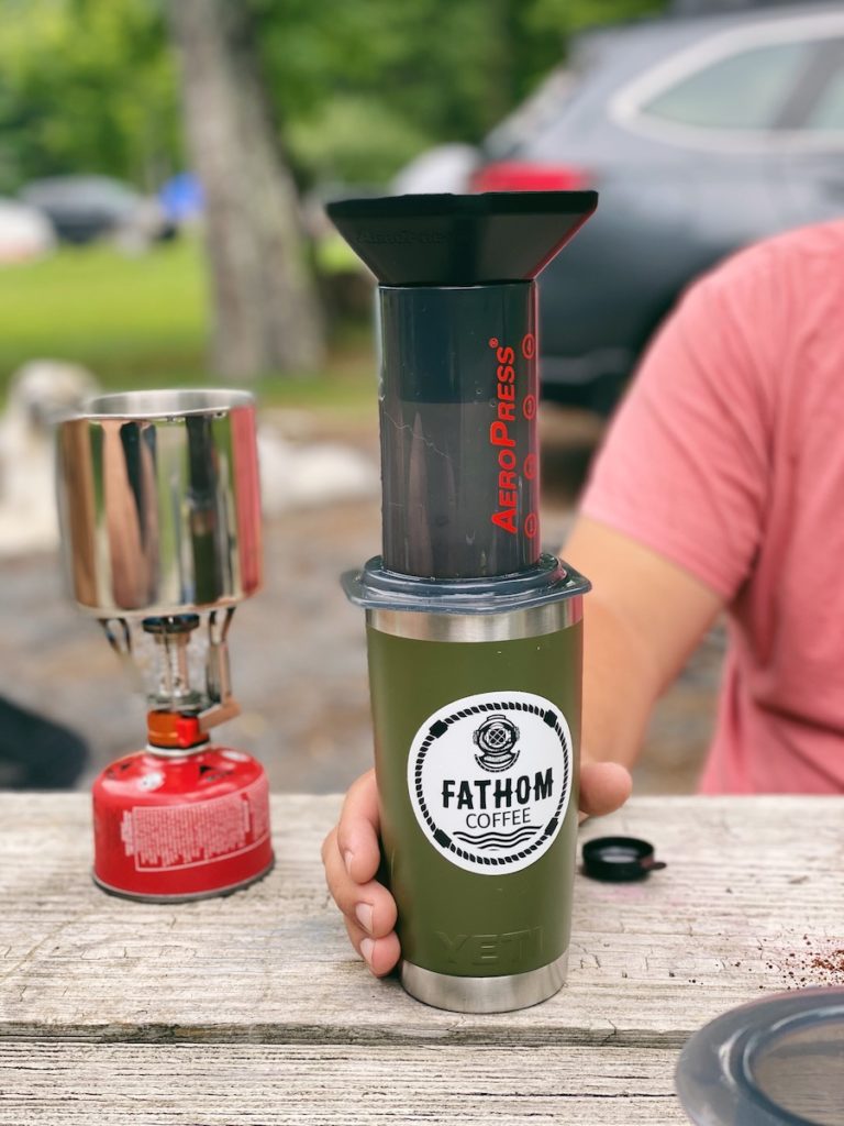 Making an Aeropress Coffee while camping